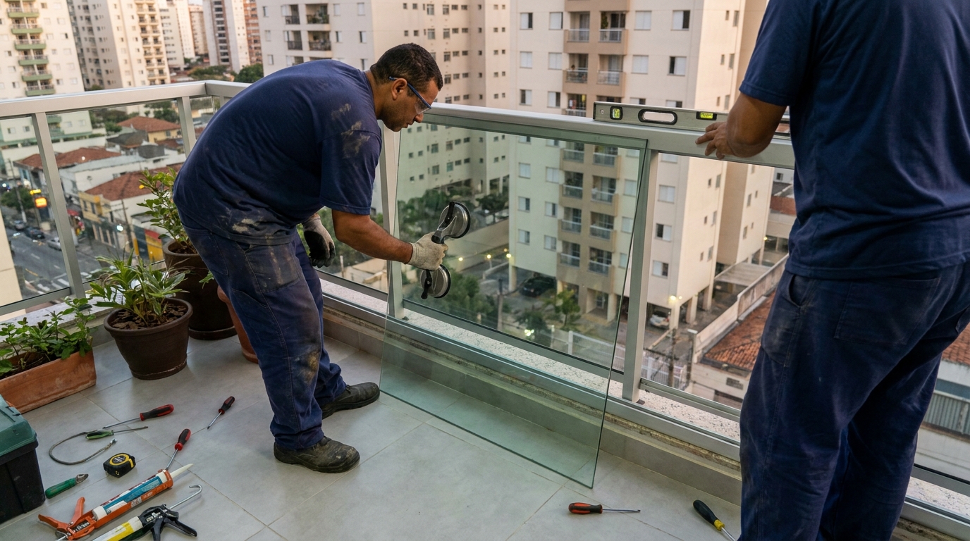 Divisória de vidro para banheiro no Cariru, Ipatinga‑MG