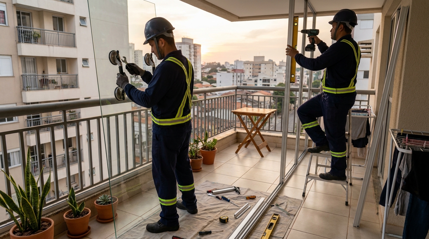 Fechamento em parede de vidro no Cariru, Ipatinga‑MG
