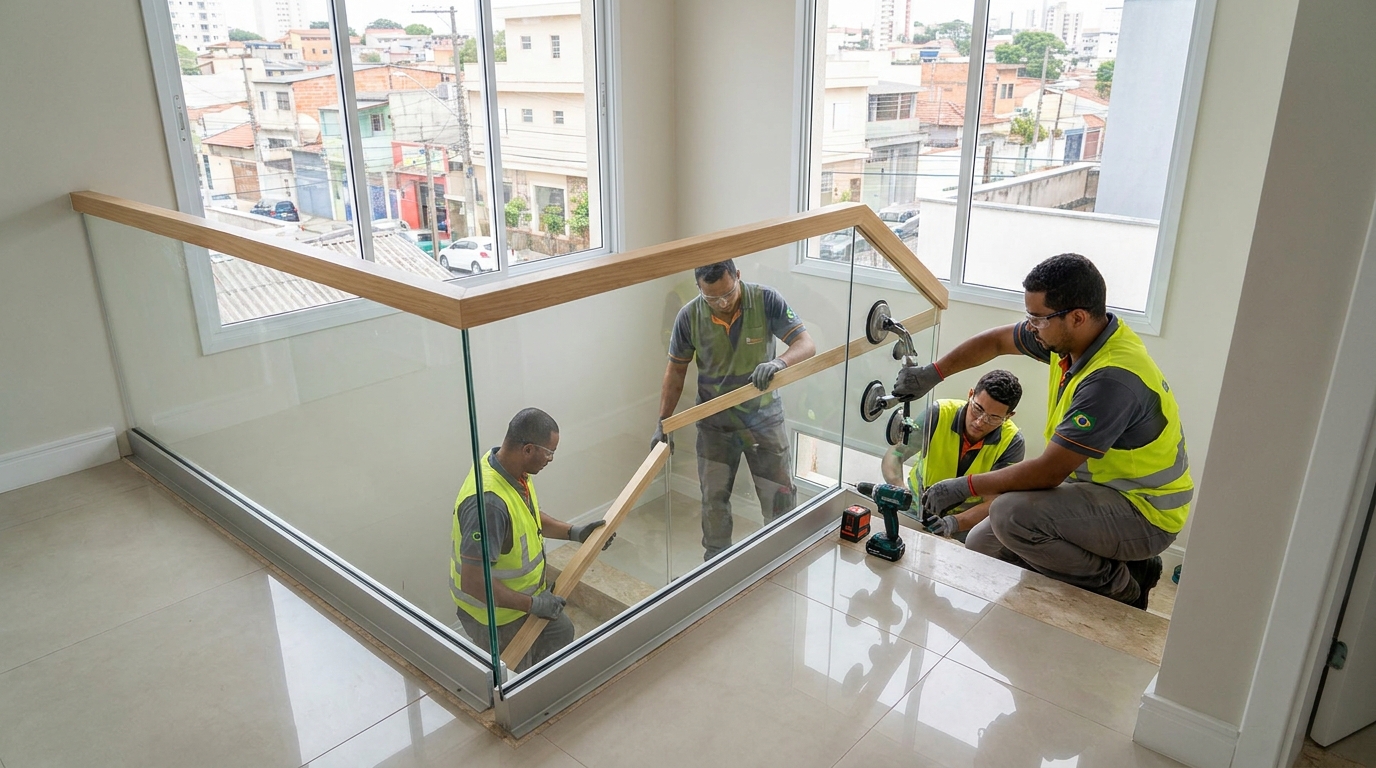 Instalação de guarda corpo no Parque Caravelas, Ipatinga‑MG
