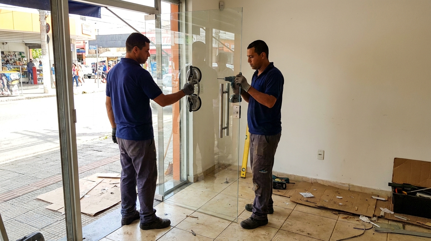 Troca de portas danificadas no Centro, Ipatinga‑MG